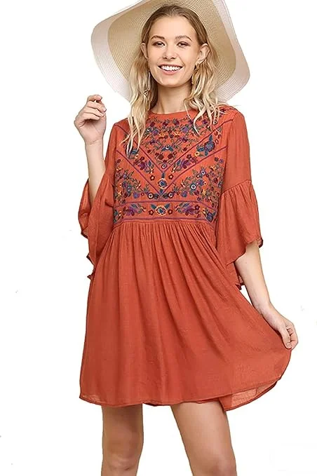 Rust Embroidered Dress