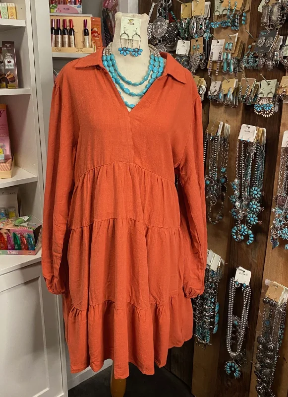 Rust V Neck Dress