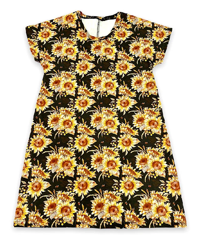 Size Large Ladies Lounge Dress Black Sunflowers