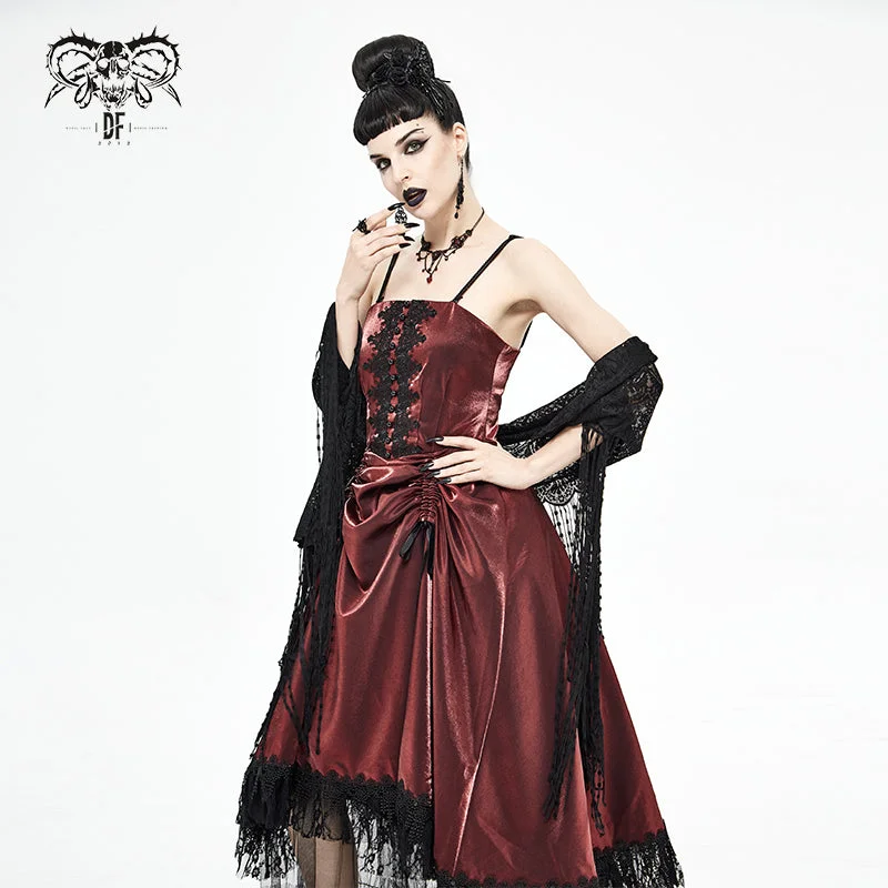 SKT11302 red Gothic tube top layered full dress