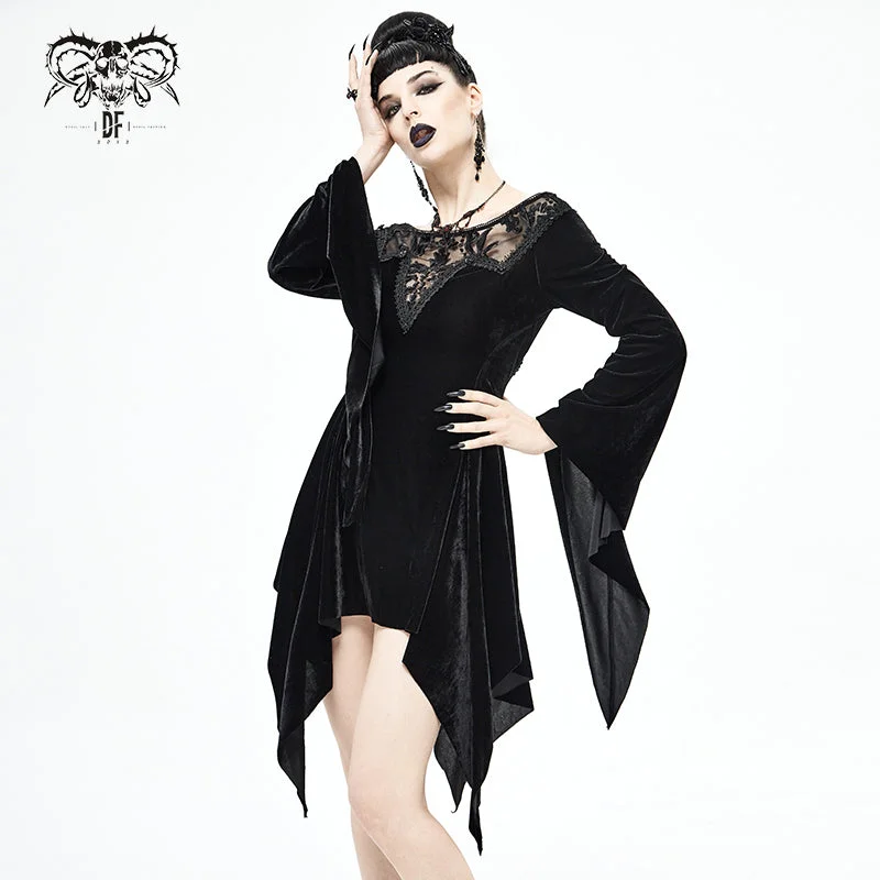 SKT121 flat shoulder deep V daily life gothic dress