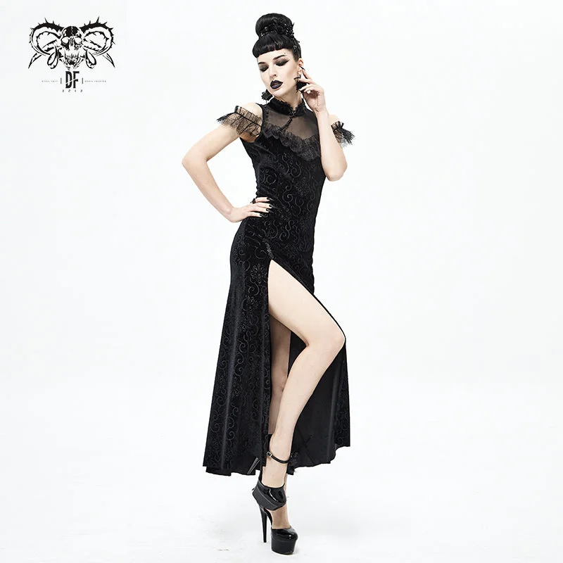 SKT128 Everyday Gothic Cheongsam Velvet Dress