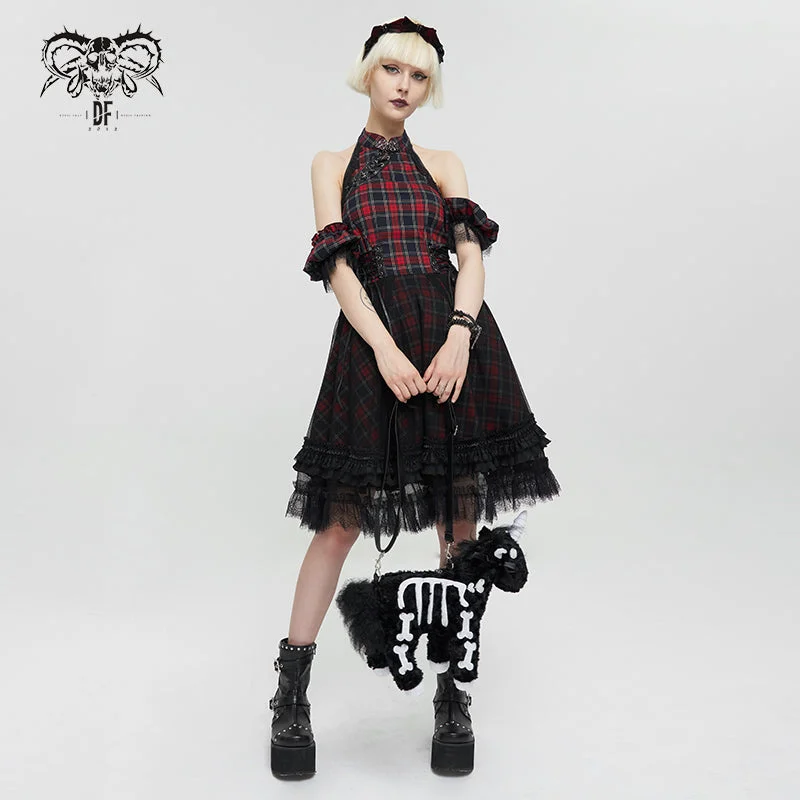 SKT143 punk cheongsam collar plaid dress