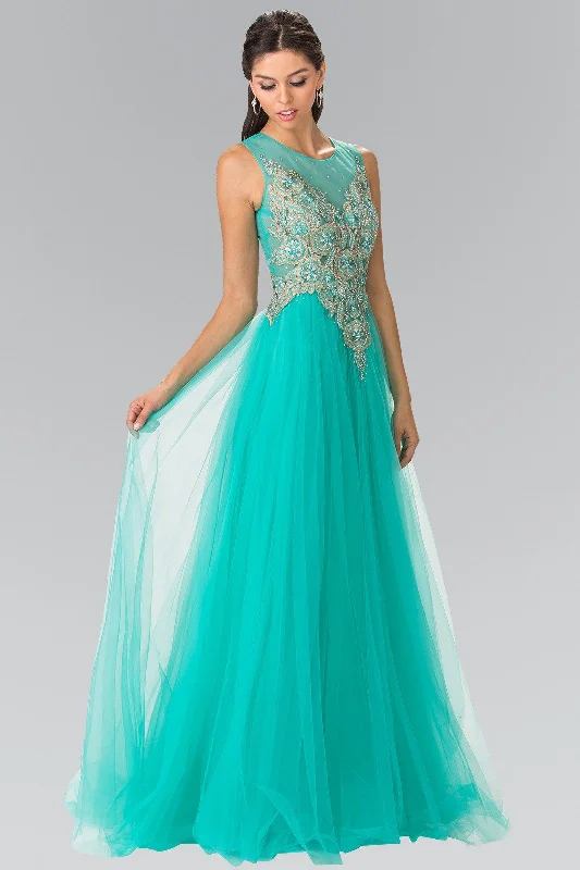 Sleeveless Bead Embroidered Illusion Dress by Elizabeth K GL2317