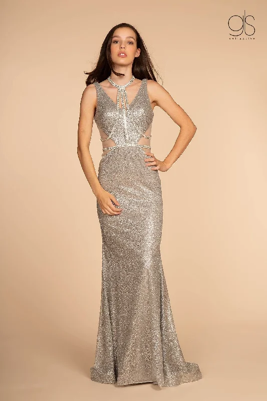 Sleeveless Glitter Mermaid Dress with Jeweled Straps by Elizabeth K GL2509