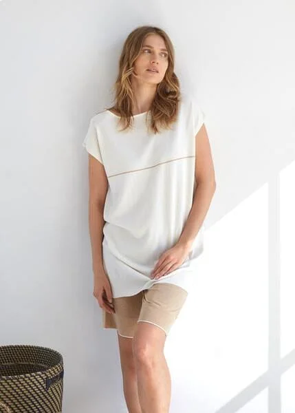 Summer Tee Dress - Vanilla/Camel