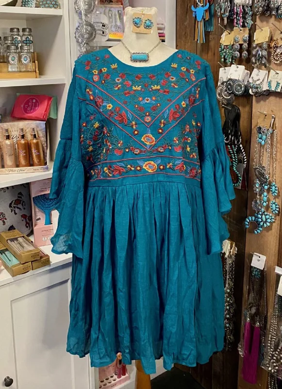 Teal Embroidered Dress