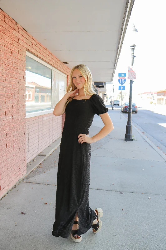 The Rae Dress in Black Textured