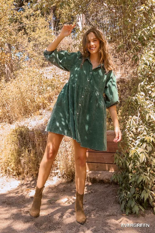 Umgee W Corduroy Dress EVERGREEN