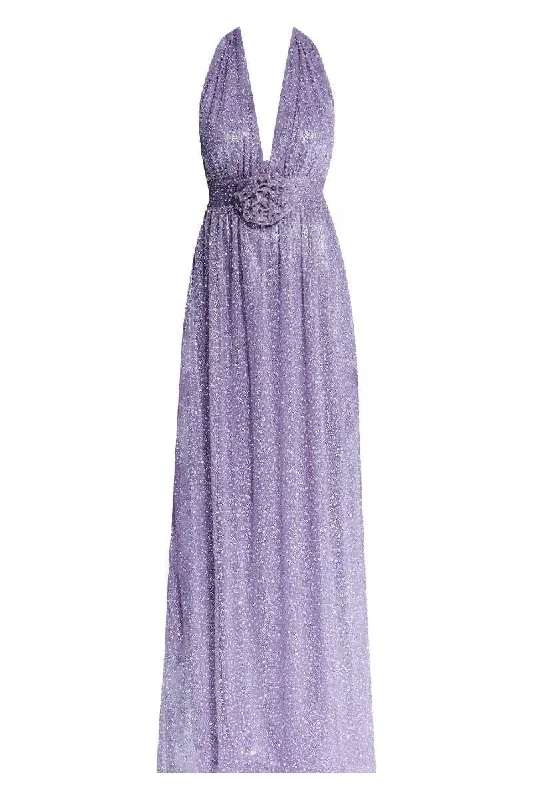 VILLA D'ESTE PURPLE V-NECK GOWN