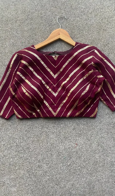 Wine georgette banarasi golden striped blouse