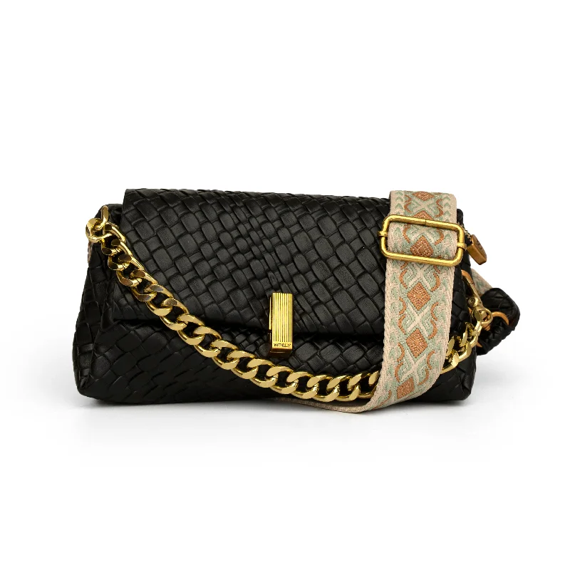 Women black textured hand bag