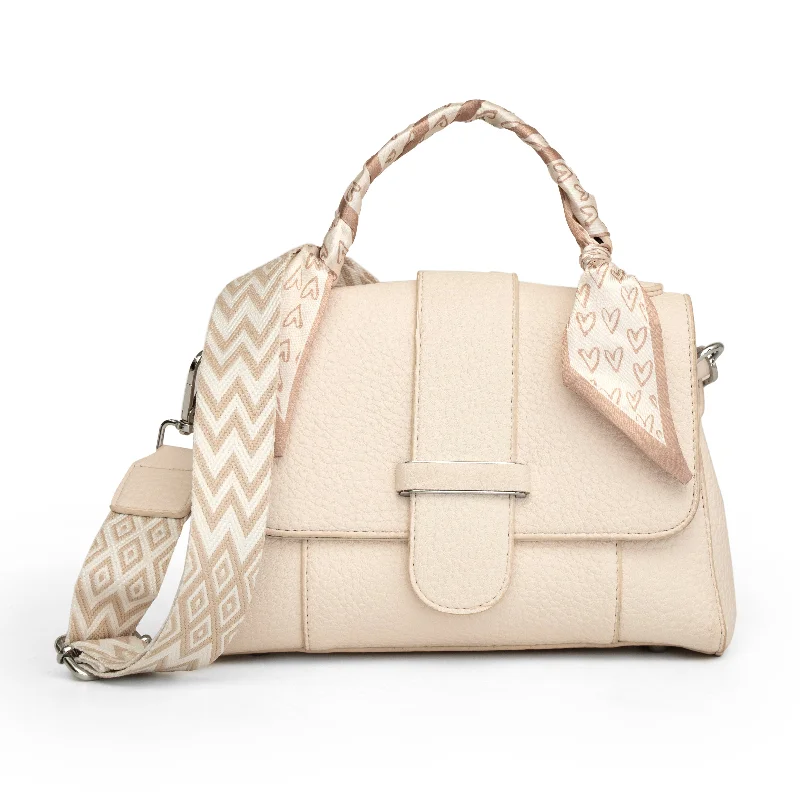 Women textured half white shoulder cum hand bag