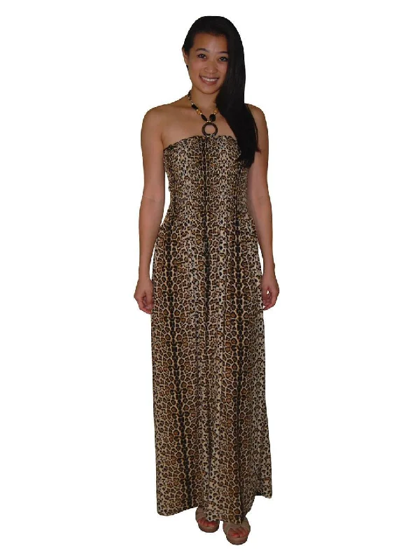 Silky Strapless Dress Cheetah Leopard Brown Tan Black Gold