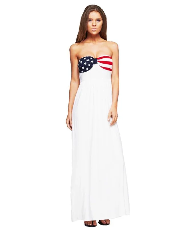 American Flag Dress Strapless Elegant American Flag Bust Off White