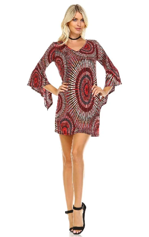 Off Shoulder Tunic Dress Circular Hippie Tie Dye Red