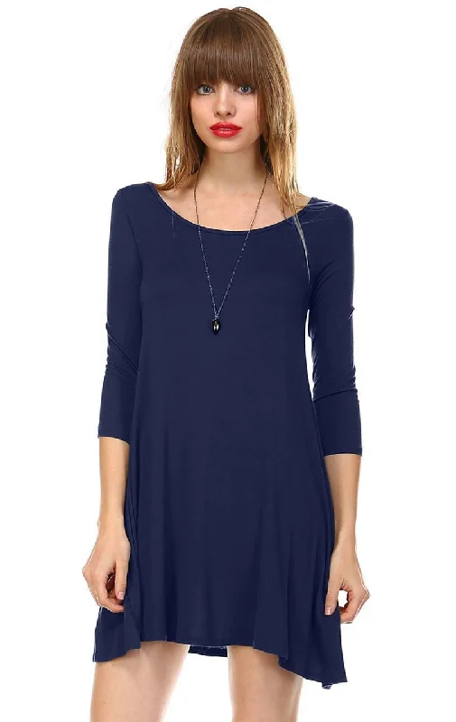 Strappy Back Dress 3/4 Sleeve Navy Blue