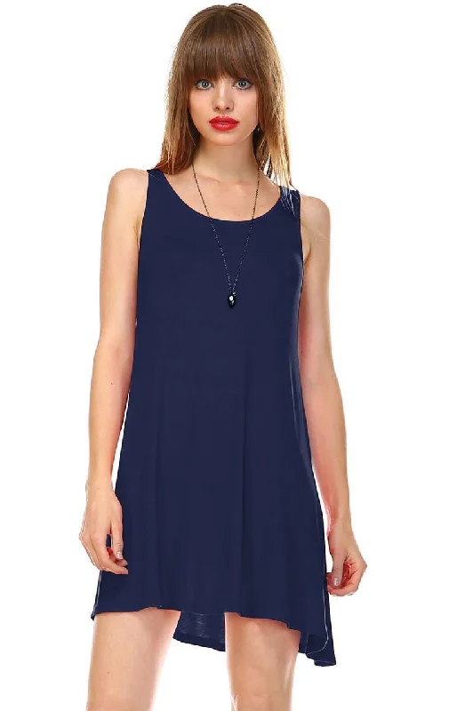 Strappy Back Dress Sleeveless and 3/4 Sleeve Navy Blue