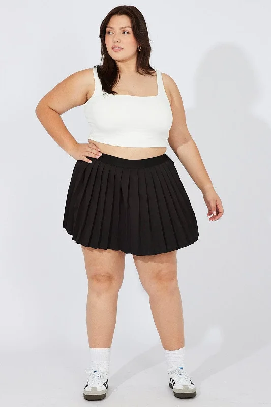 Black Pleat Tennis Skirt Shorts Underneath