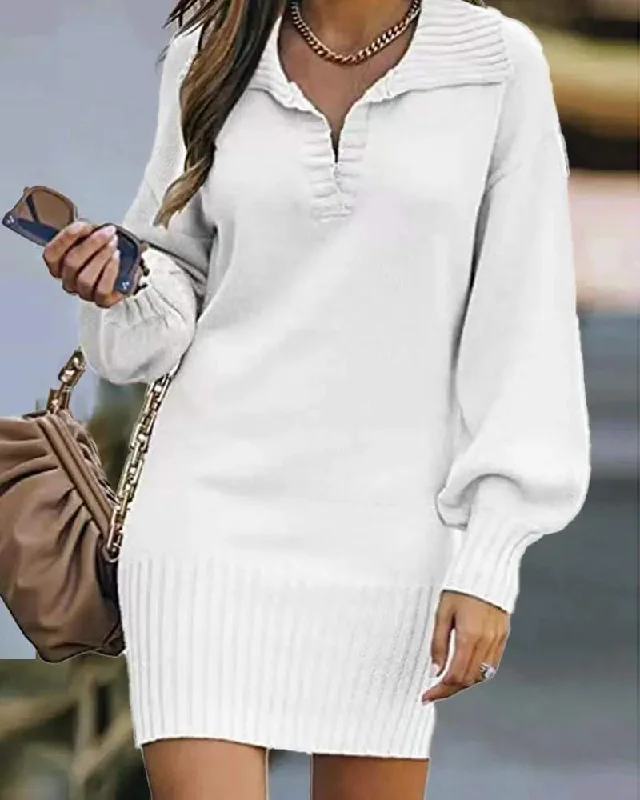 LANTERN SLEEVE KNIT SWEATER DRESS