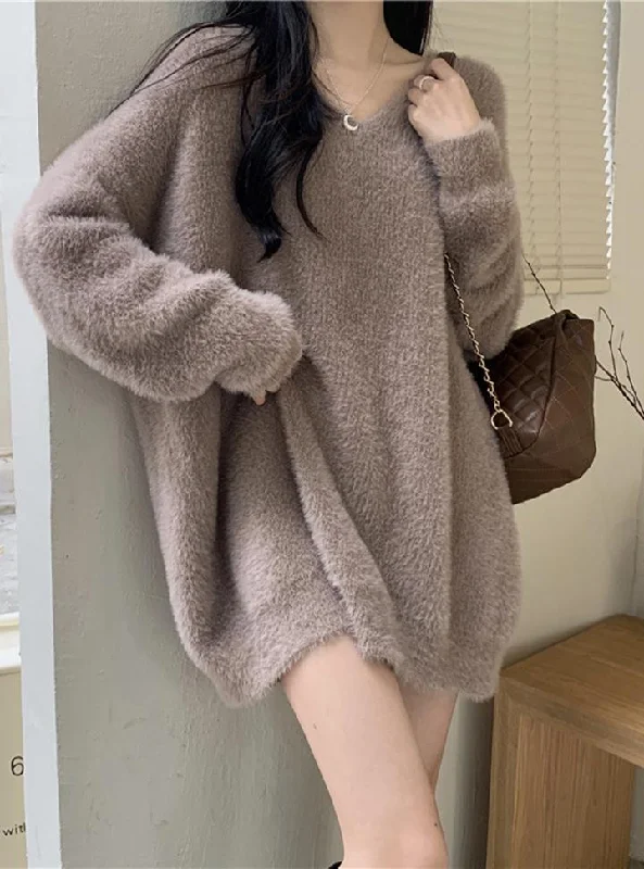 Mink Fleece Simple Loose Mid-length Sweater Dress For