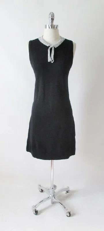 Vintage 60's Donbros Scotland Black & Silver Knit Sweater Shift Dress M