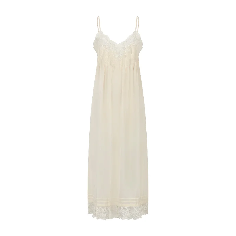 1950s French Cream Silk Pintuck and Lace Slip Dress