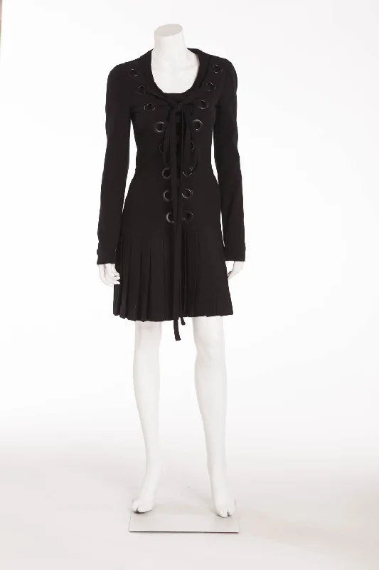 Givenchy - Black Wool Lace Up Dress - FR 40