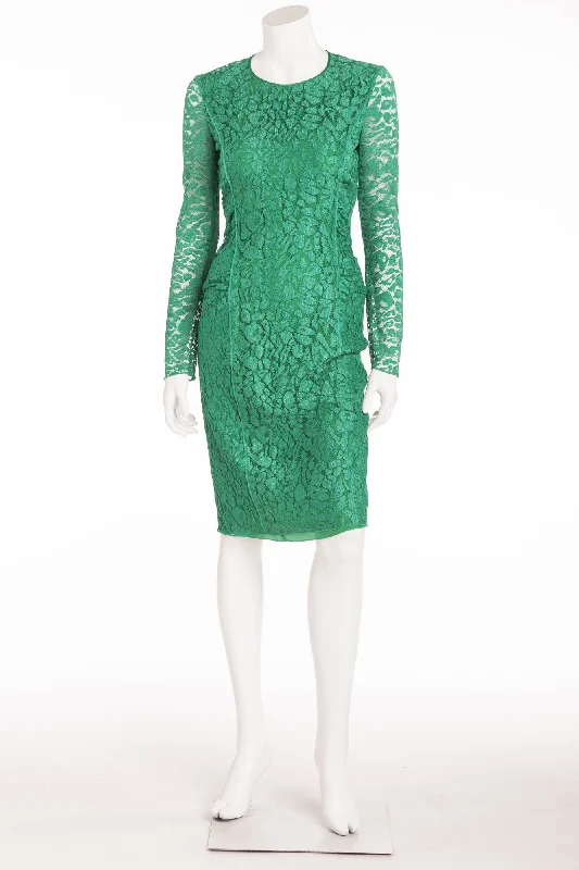 Nina Ricci - Green Long Sleeve Dentelle Lace Dress - FR 38