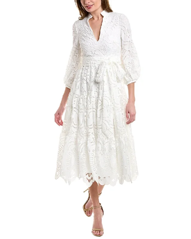 Badgley Mischka Lace Tiered Midi Dress