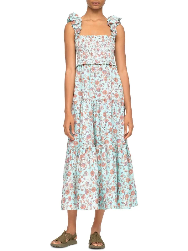 Brita Womens Cotton Floral Midi Dress