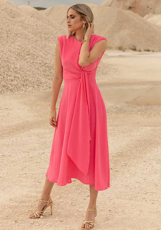 Cayro Drape Waist A-Line Midi Dress, Pink