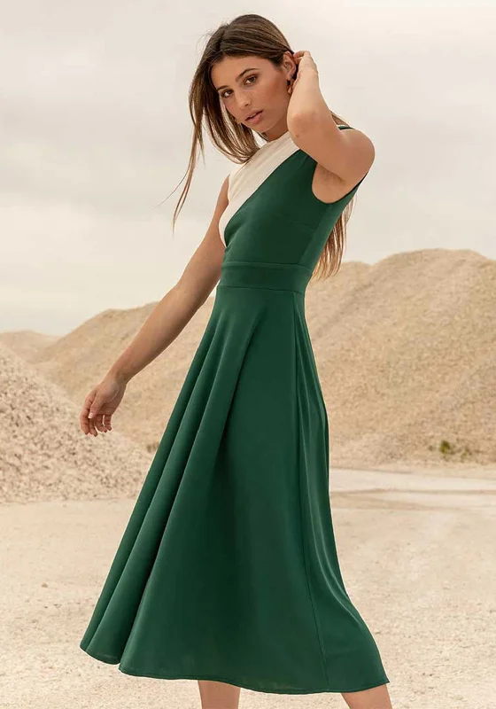 Cayro Colour Block Midi Dress, Green & White