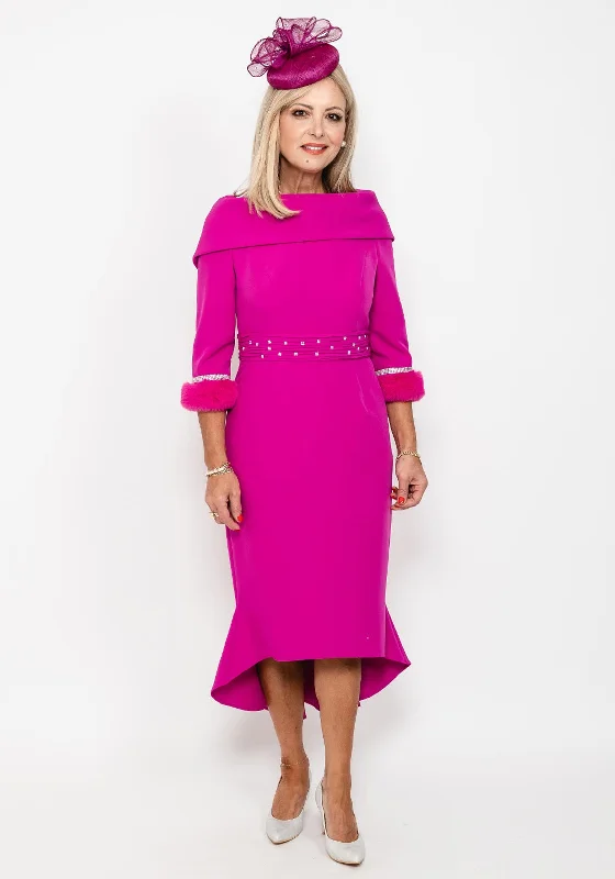 Gabriela Sanchez Detailed Fishtail Midi Dress, Fuchsia