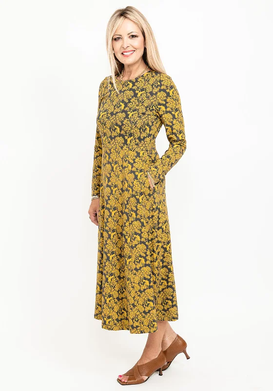 White Stuff Madeline Peacock Print Midi Dress, Chart Multi