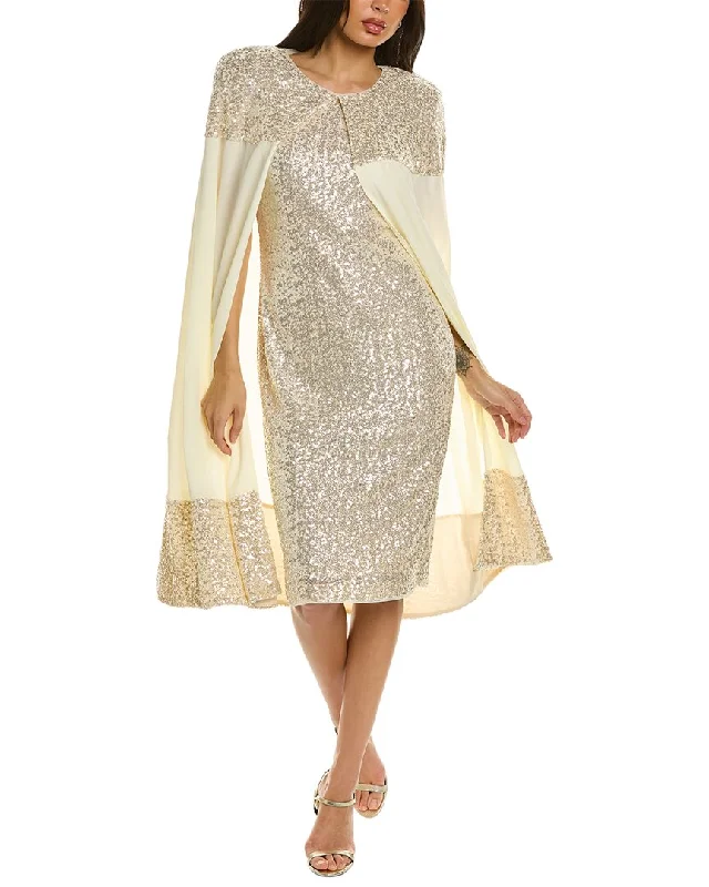 Badgley Mischka Sequin Cape Shift Dress