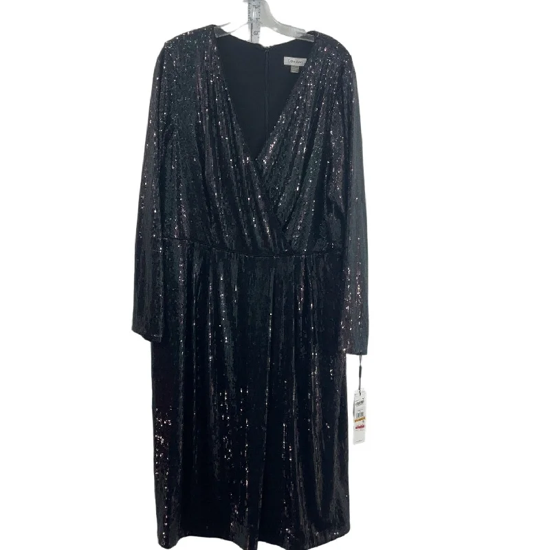 Calvin Klein Black Metallic Sequin Blouson Shift Dress Women's Size 16W NWT