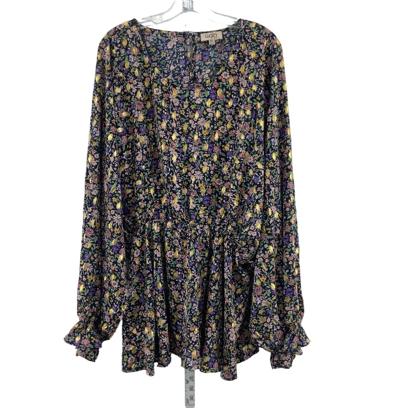 GiGio Blue Floral Women's Blouson Dress Polyester Plus Size 2XL - Preowned