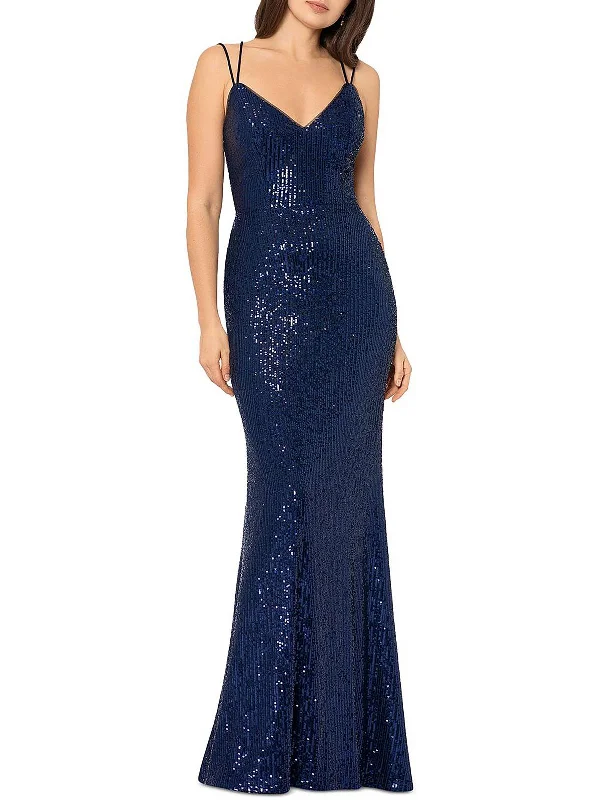 Juniors Womens Sequined Special Occasion Evening Dress