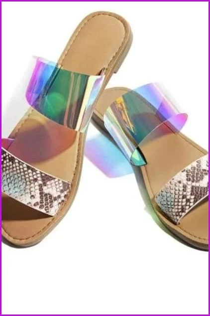 Holo/Yellow Summer Flat Sequins Ladies Slippers F066-1