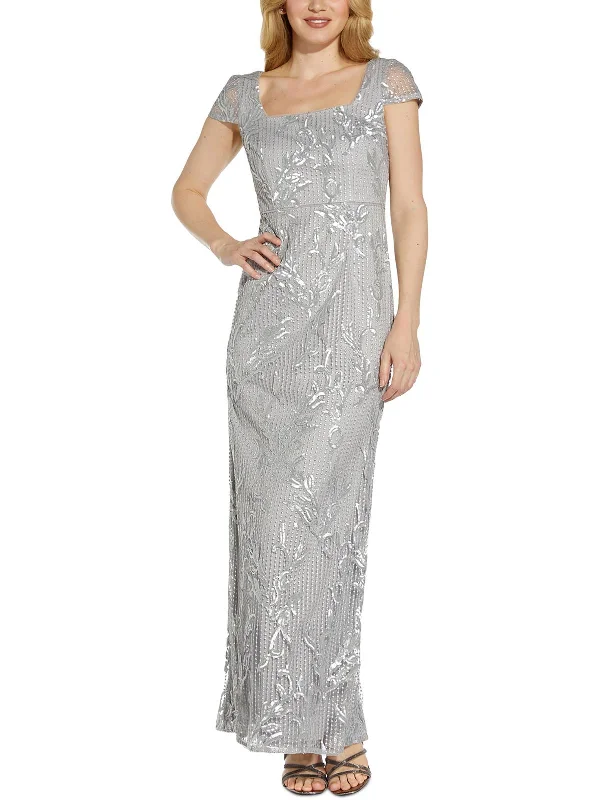 Womens Mesh Sequined Evening Dress