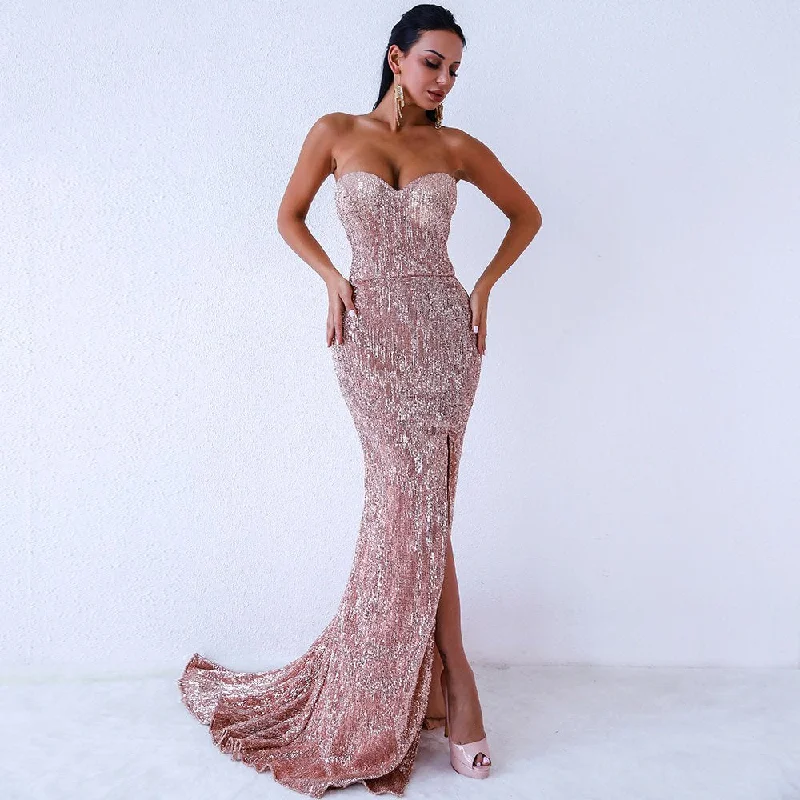 Women's Off-Shoulder Sequin Floor-Length Dress