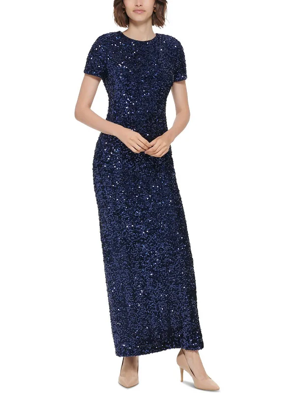 Womens Sequined Back Slit Evening Dress