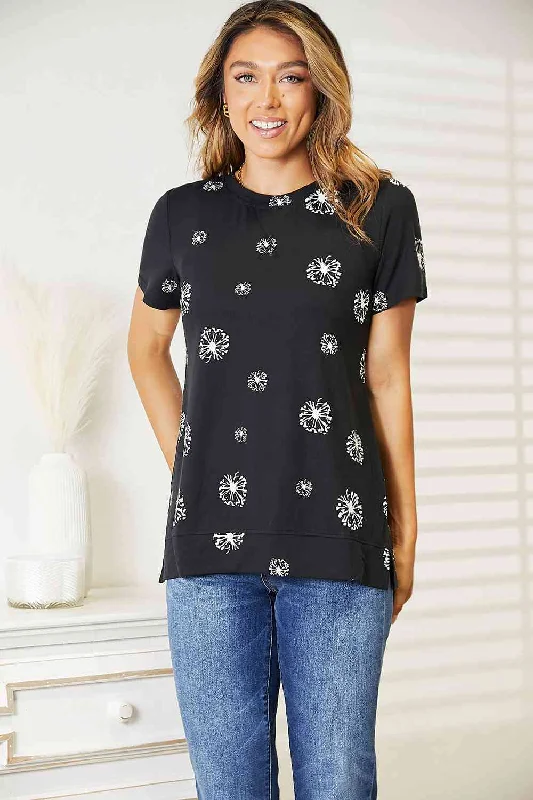 Double Take Dandelion Print Round Neck T-Shirt, Also in Plus sizes