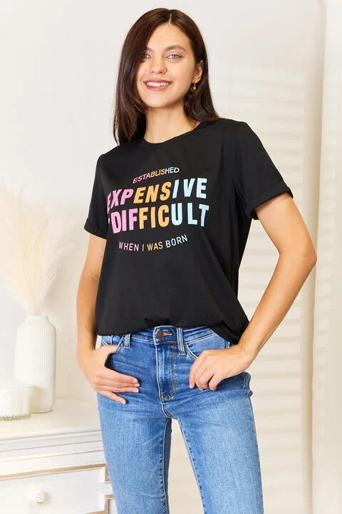 Simply Love Slogan Graphic Cuffed Sleeve T-Shirt, Also in Plus sizes