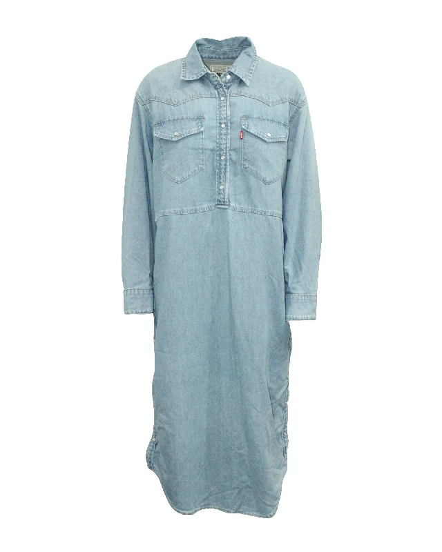 Ganni x Levi'S Denim Shirt Dress in Light Blue Cotton