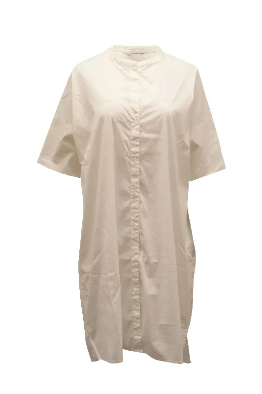 James Perse Button Down Shirt Dress in White Cotton