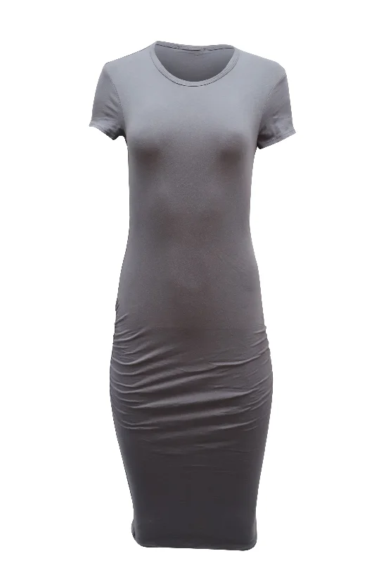 James Perse Ruched T-shirt Dress in Grey Cotton