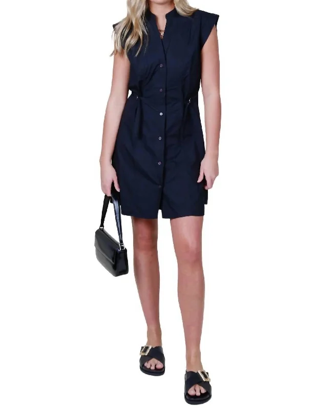 Peyton Sleeveless Shirt Dress In Black