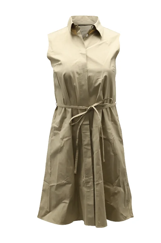 Theory Belted Shirt Dress in Beige Cotton